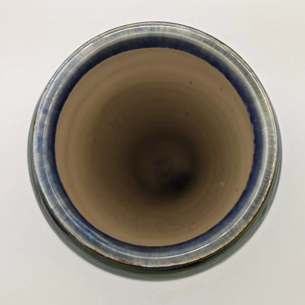 Vintage Studio Pottery Vase with Blues Teals Greens Signed Cynthia Young